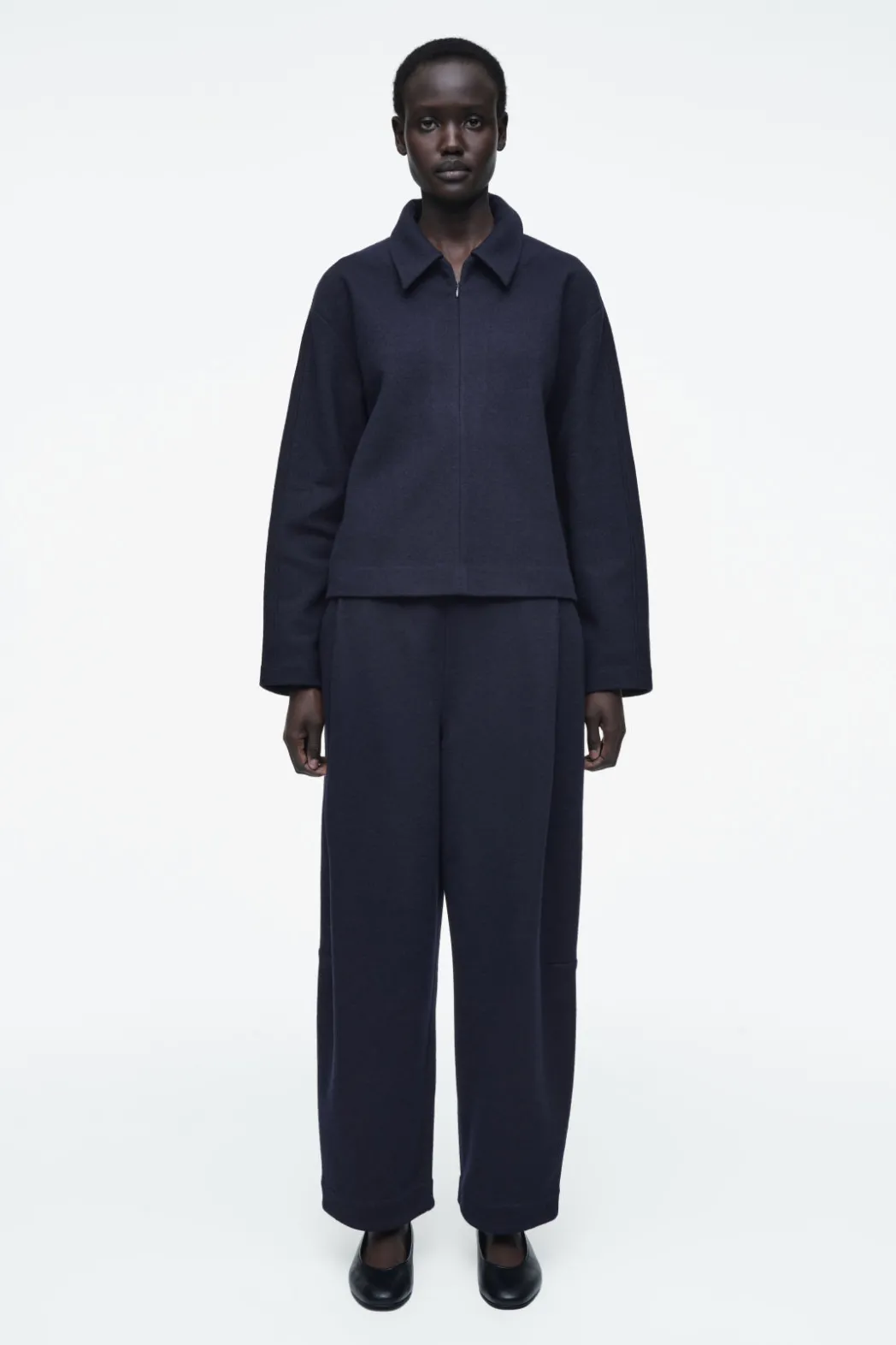 COS BOILED-WOOL ZIP-UP CARDIGAN NAVY