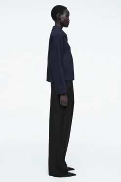 COS BOILED-WOOL ZIP-UP CARDIGAN NAVY