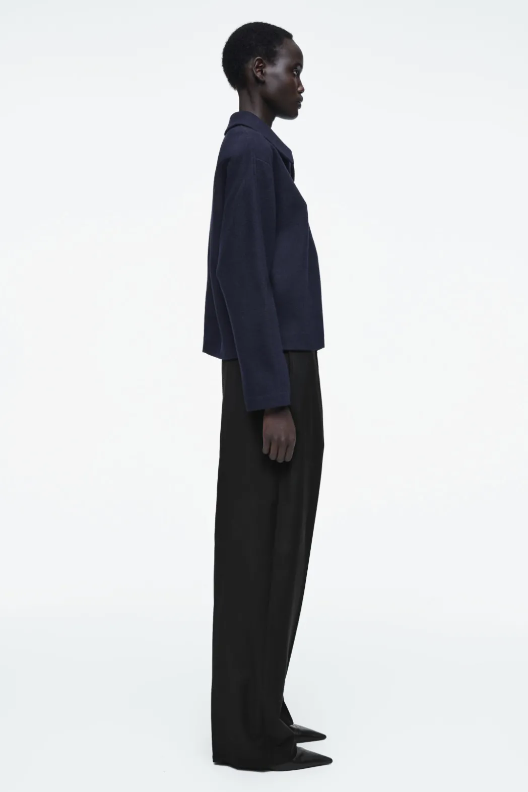 COS BOILED-WOOL ZIP-UP CARDIGAN NAVY