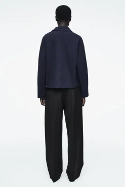 COS BOILED-WOOL ZIP-UP CARDIGAN NAVY