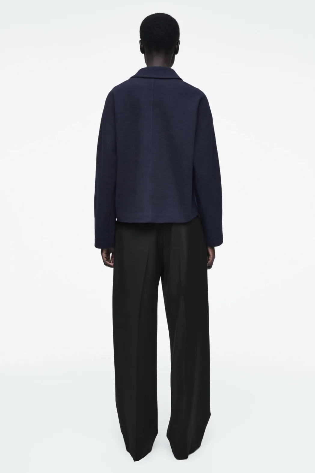 COS BOILED-WOOL ZIP-UP CARDIGAN NAVY