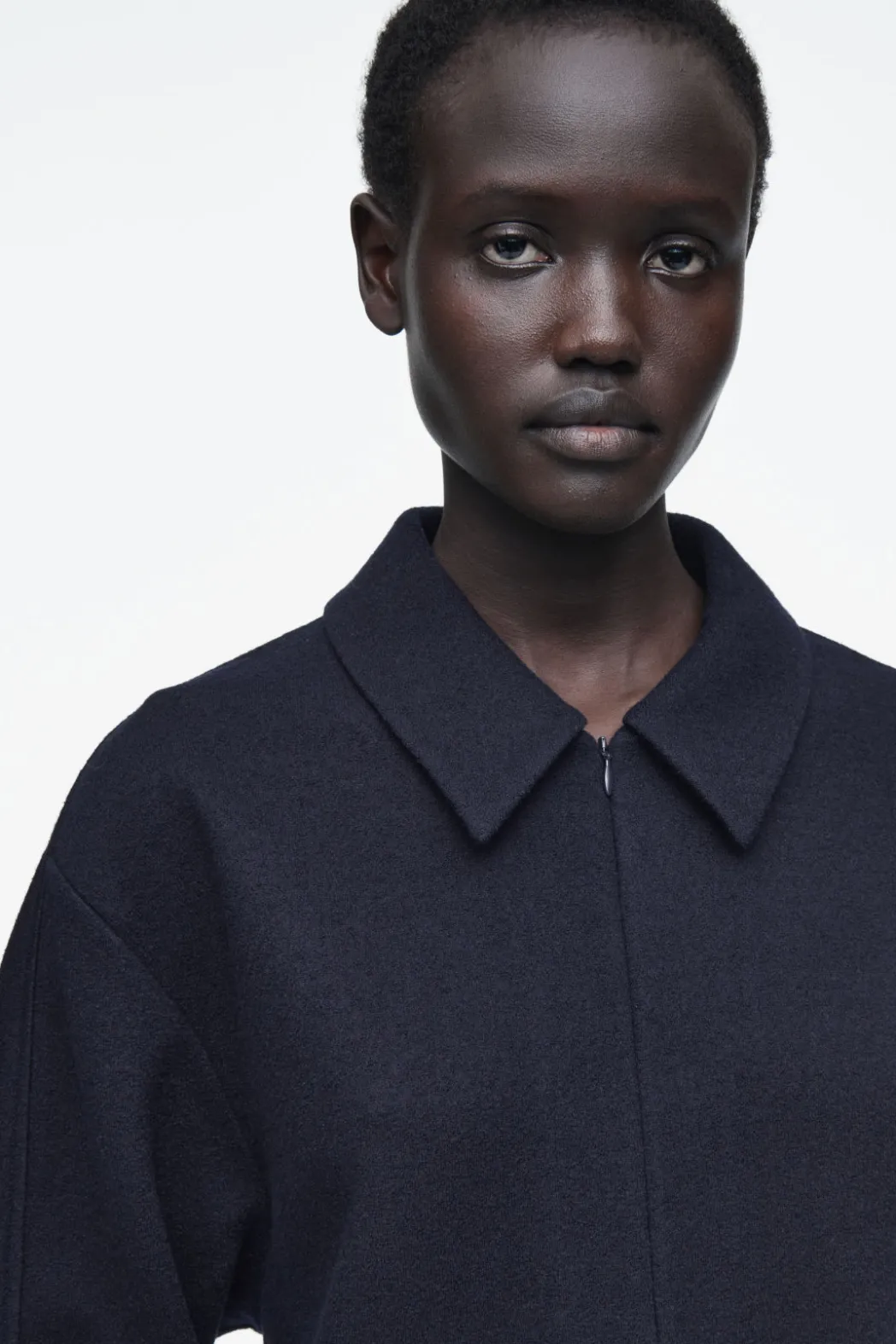 COS BOILED-WOOL ZIP-UP CARDIGAN NAVY