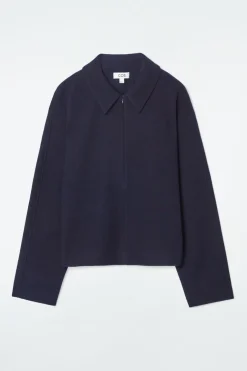 COS BOILED-WOOL ZIP-UP CARDIGAN NAVY