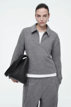 Clearance COS BOILED-WOOL ZIP-UP CARDIGAN GRAY MÉLANGE