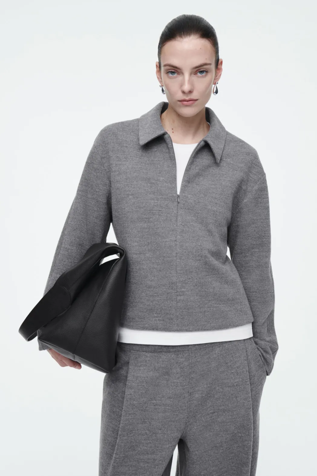 Clearance COS BOILED-WOOL ZIP-UP CARDIGAN GRAY MÉLANGE