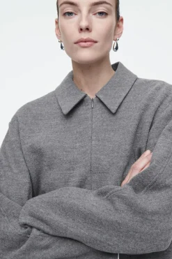 Clearance COS BOILED-WOOL ZIP-UP CARDIGAN GRAY MÉLANGE