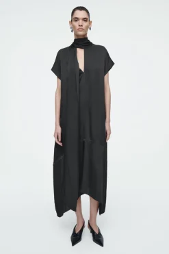 COS BOW-DETAIL ASYMMETRIC MIDI DRESS BLACK
