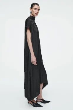 COS BOW-DETAIL ASYMMETRIC MIDI DRESS BLACK