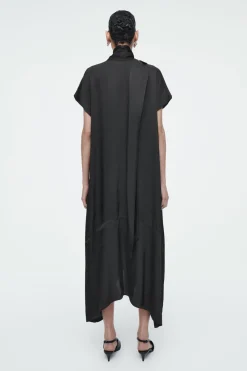 COS BOW-DETAIL ASYMMETRIC MIDI DRESS BLACK