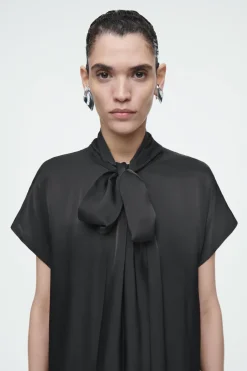 COS BOW-DETAIL ASYMMETRIC MIDI DRESS BLACK