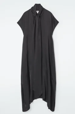 COS BOW-DETAIL ASYMMETRIC MIDI DRESS BLACK