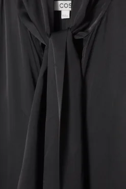 COS BOW-DETAIL ASYMMETRIC MIDI DRESS BLACK