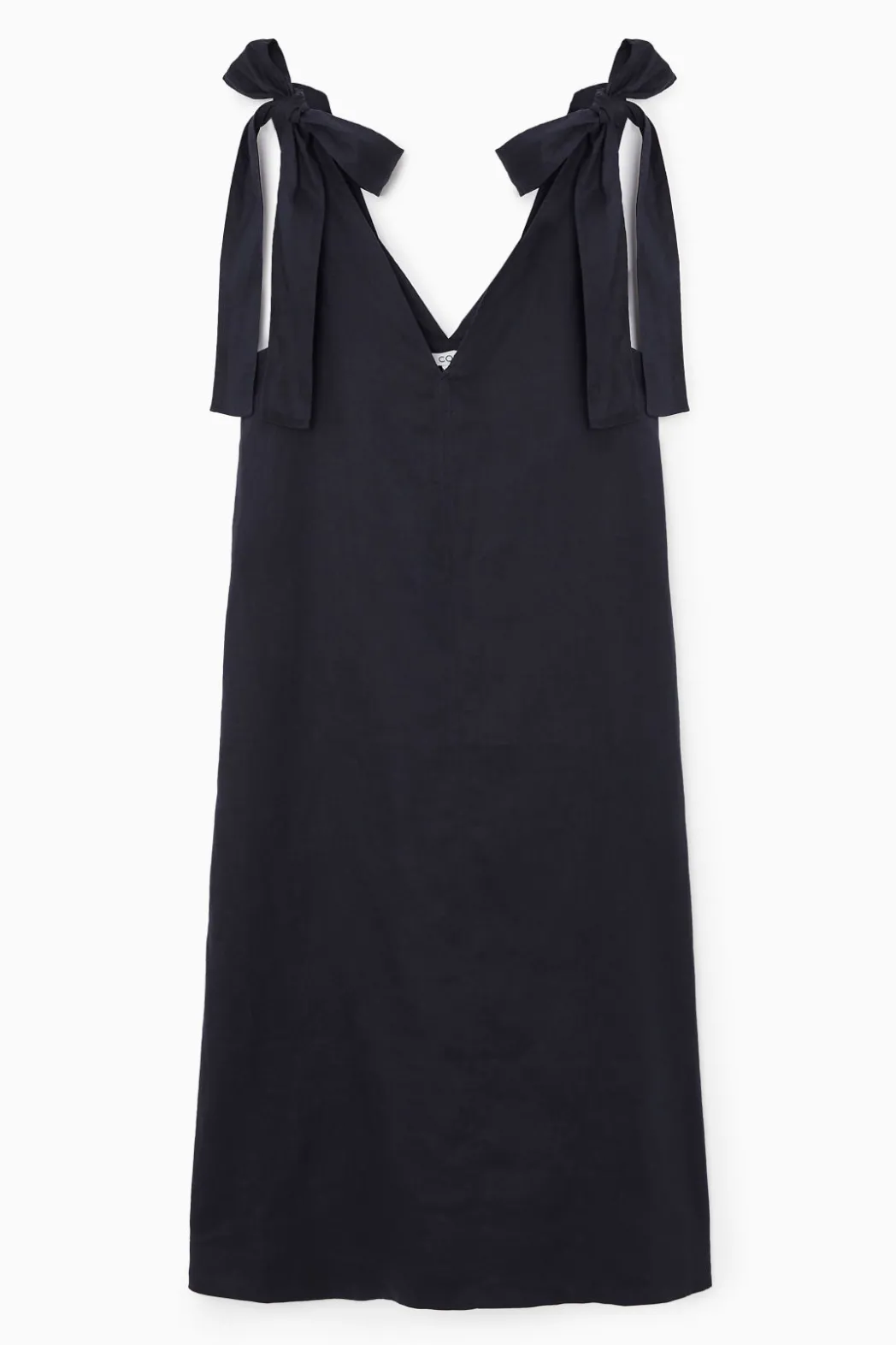 New COS BOW-DETAIL LINEN MIDI DRESS NAVY BLUE
