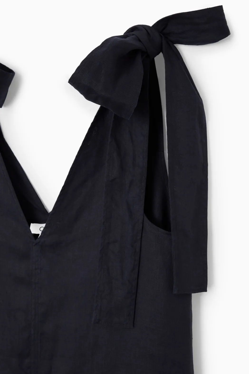 New COS BOW-DETAIL LINEN MIDI DRESS NAVY BLUE
