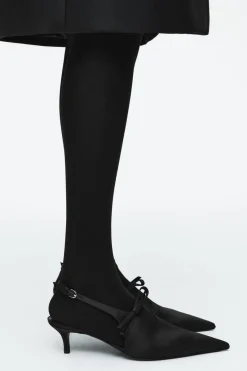 Outlet COS BOW-DETAIL POINTED SATIN SLINGBACK PUMPS BLACK