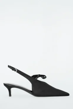 Outlet COS BOW-DETAIL POINTED SATIN SLINGBACK PUMPS BLACK