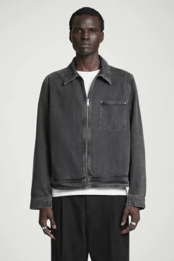 New COS BOXY DENIM ZIP-UP JACKET WASHED BLACK