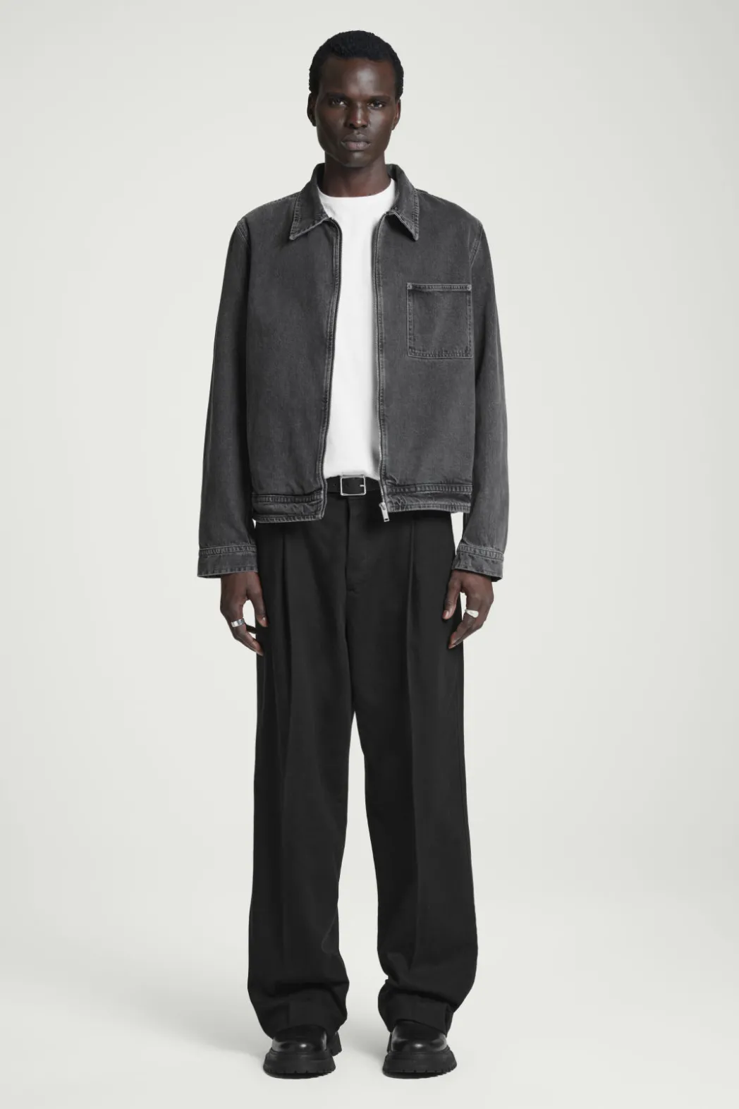 New COS BOXY DENIM ZIP-UP JACKET WASHED BLACK