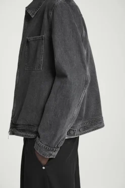 New COS BOXY DENIM ZIP-UP JACKET WASHED BLACK