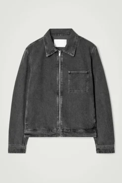 New COS BOXY DENIM ZIP-UP JACKET WASHED BLACK