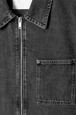 New COS BOXY DENIM ZIP-UP JACKET WASHED BLACK