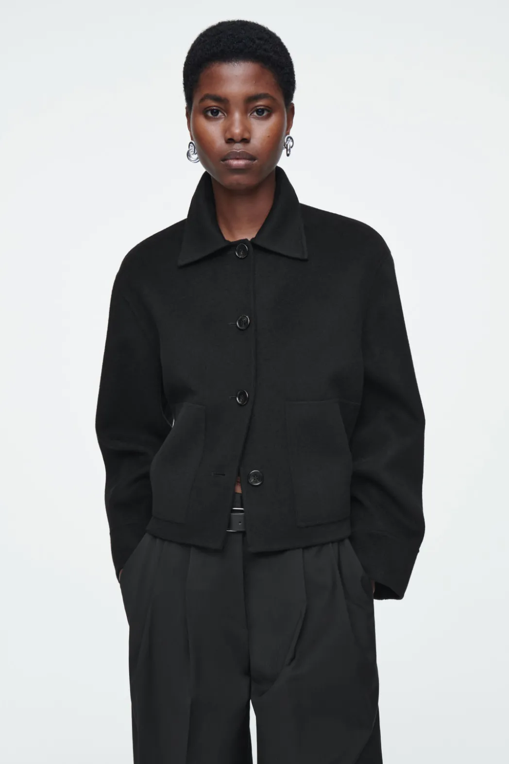 COS BOXY DOUBLE-FACED WOOL JACKET BLACK