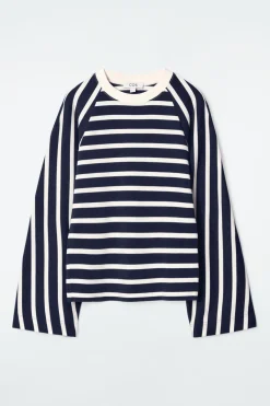 New COS BOXY LONG-SLEEVED T-SHIRT NAVY / OFF-WHITE / STRIPED