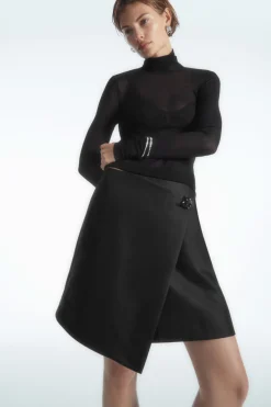 Discount COS BROOCH-DETAIL WOOL-BLEND MINI SKIRT BLACK