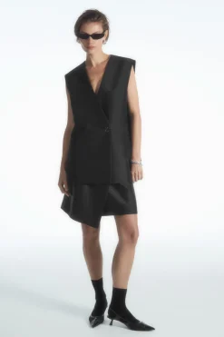 Discount COS BROOCH-DETAIL WOOL-BLEND MINI SKIRT BLACK