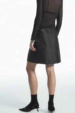 Discount COS BROOCH-DETAIL WOOL-BLEND MINI SKIRT BLACK