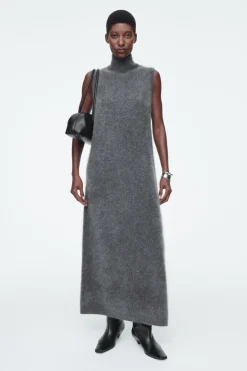 COS BRUSHED-CASHMERE MAXI DRESS DARK GRAY