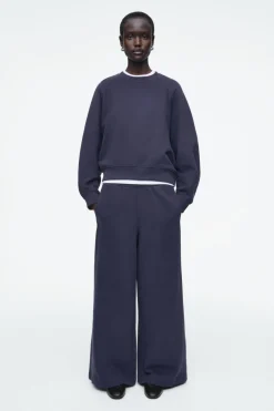 Discount COS BRUSHED-COTTON WIDE-LEG JOGGERS NAVY