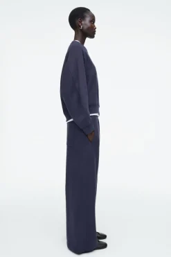 Discount COS BRUSHED-COTTON WIDE-LEG JOGGERS NAVY