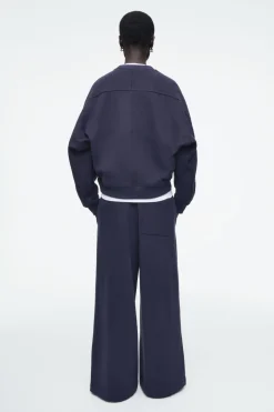 Discount COS BRUSHED-COTTON WIDE-LEG JOGGERS NAVY