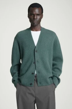 Clearance COS BRUSHED-WOOL V-NECK CARDIGAN TEAL