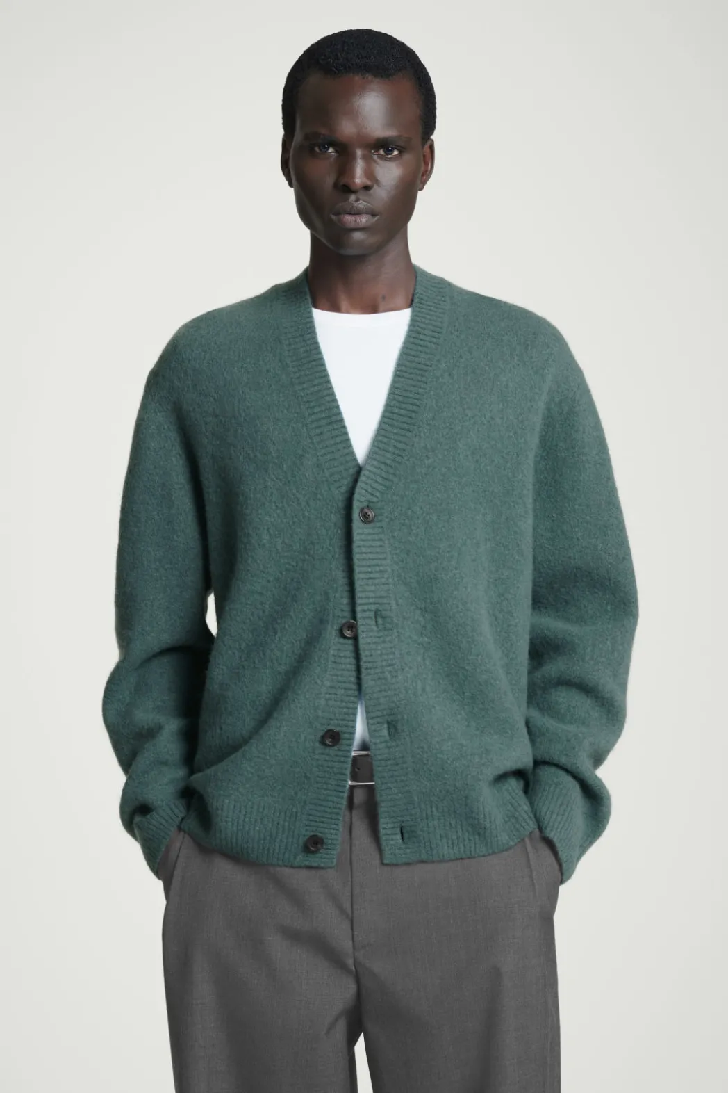 Clearance COS BRUSHED-WOOL V-NECK CARDIGAN TEAL