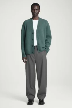 Clearance COS BRUSHED-WOOL V-NECK CARDIGAN TEAL