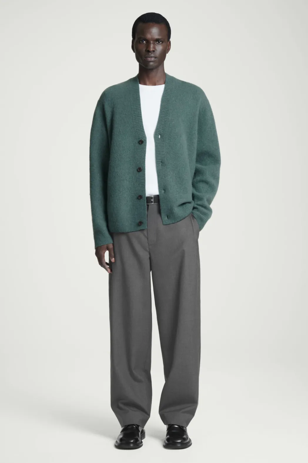 Clearance COS BRUSHED-WOOL V-NECK CARDIGAN TEAL