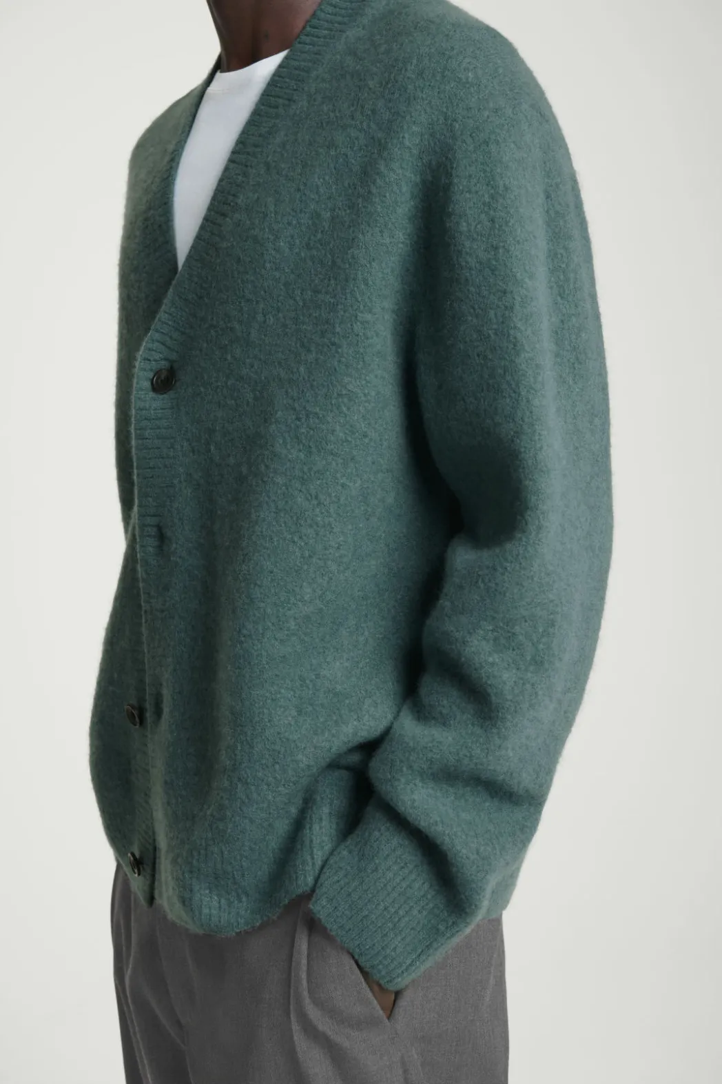 Clearance COS BRUSHED-WOOL V-NECK CARDIGAN TEAL