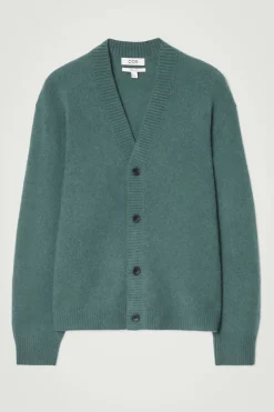 Clearance COS BRUSHED-WOOL V-NECK CARDIGAN TEAL