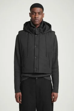 New COS BUCKLED-SIDE PADDED HOODED VEST BLACK