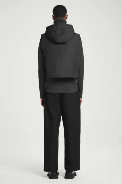 New COS BUCKLED-SIDE PADDED HOODED VEST BLACK