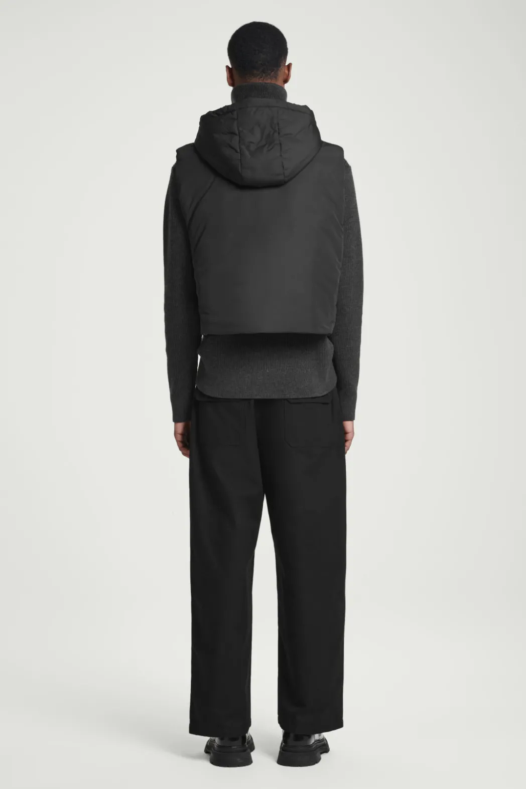 New COS BUCKLED-SIDE PADDED HOODED VEST BLACK
