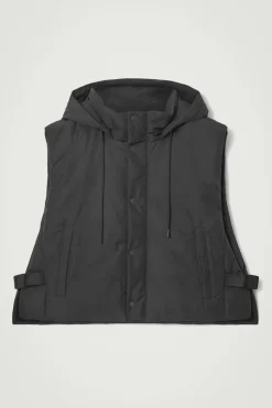 New COS BUCKLED-SIDE PADDED HOODED VEST BLACK