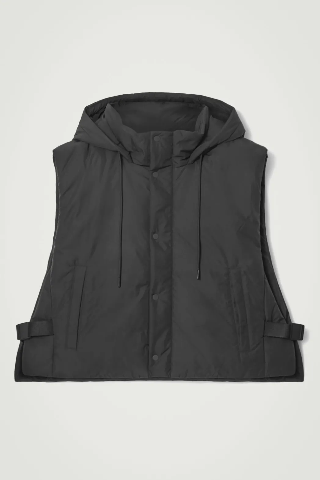 New COS BUCKLED-SIDE PADDED HOODED VEST BLACK
