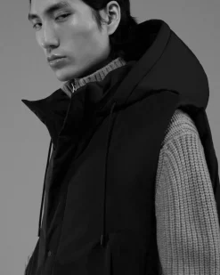 New COS BUCKLED-SIDE PADDED HOODED VEST BLACK