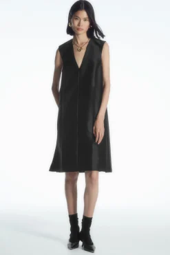 Clearance COS BUTTON-DETAIL WOOL-BLEND DRESS BLACK