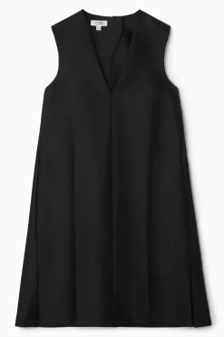 Clearance COS BUTTON-DETAIL WOOL-BLEND DRESS BLACK