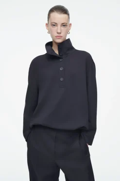 Sale COS BUTTONED FUNNEL-NECK TOP NAVY