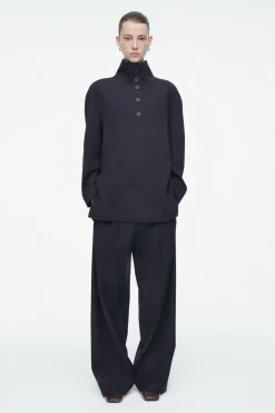 Sale COS BUTTONED FUNNEL-NECK TOP NAVY